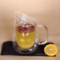 Wholesale Double wall 380ml Clear Glass Tea Cups With Handle And Lid